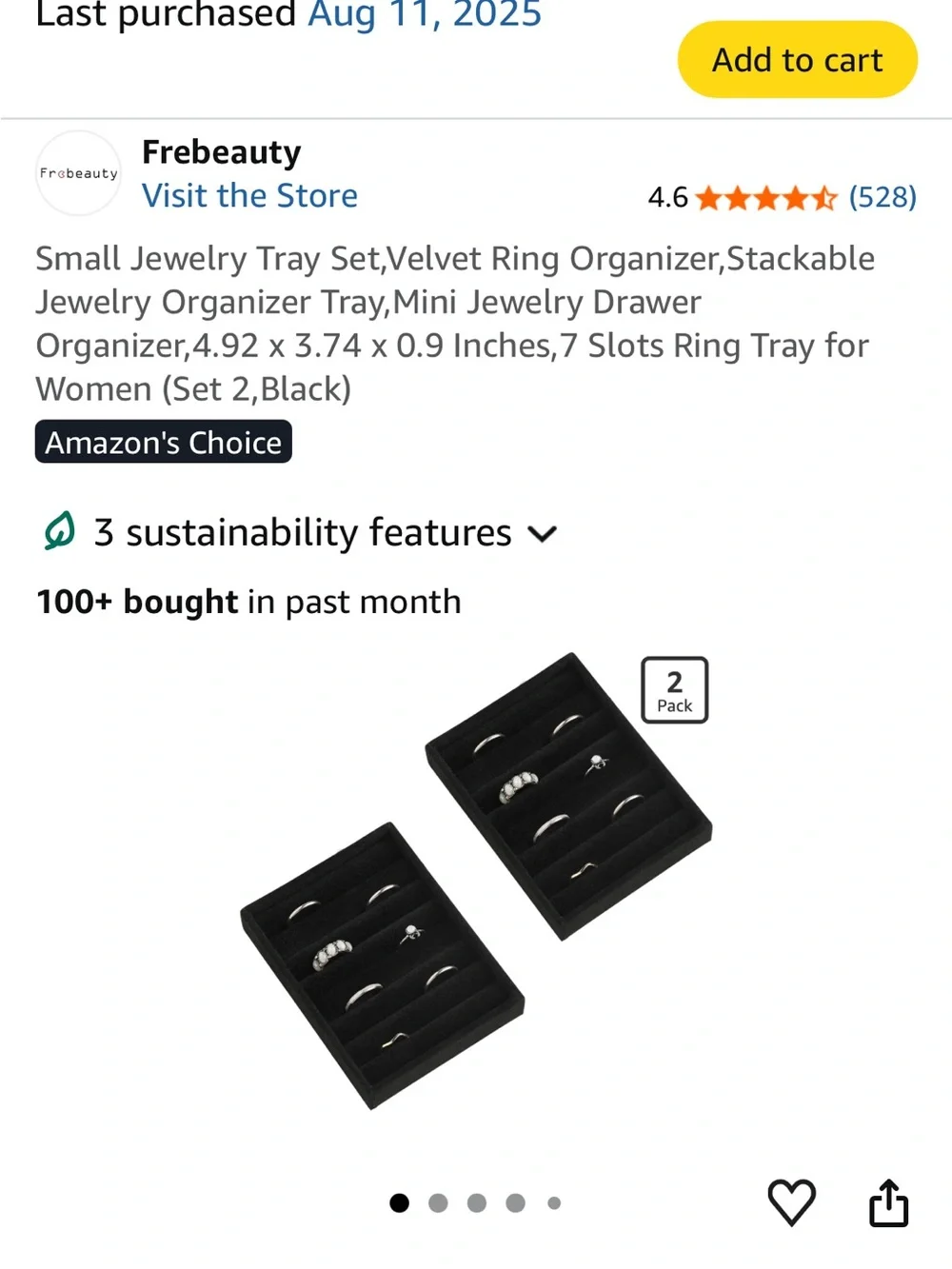 Black Velvet Jewelry Ring Tray Insert Duo